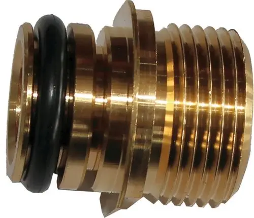 Anschlussstück aus Messing für Heizungsrücklauf, geeignet für bestimmte Modelle von Wolf Heizsystemen, mit O-Ring zur Dichtung.